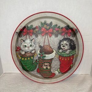 VTG 1991 Potpourri Press Holiday Christmas‎ Kittens Puppies Metal Serving Tray